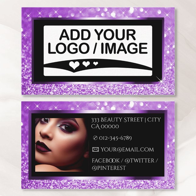 Luxury Purple Lilac Sparkle Logo Photo Template Business Card (Creator Uploaded)
