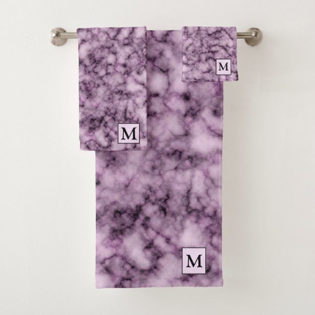 Luxury Purple Marble Monogrammed Bath Towel Set (Insitu)