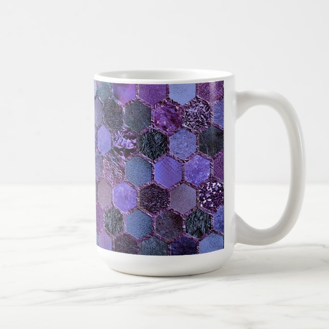 Luxury Purple Metal Foil Glitter honeycomb pattern Coffee Mug (Right)