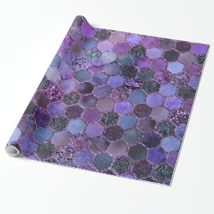 Luxury Purple Metal Foil Glitter honeycomb pattern Wrapping Paper