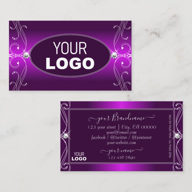 Luxury Purple Ombre Ornate Sparkle Jewels Add Logo Business Card (Front/Back)