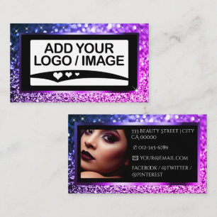 Luxury Purple Ombre Sparkle Logo Photo Template Business Card