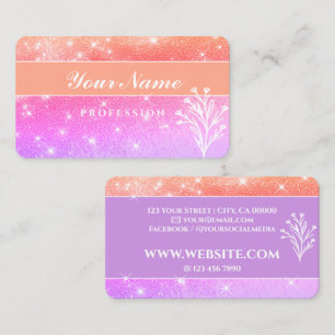 Luxury Purple Peach Pink Glitter Sparkling Stars Business Card