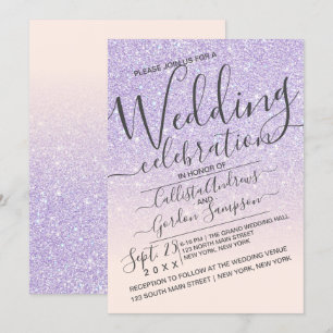 Luxury Purple Pink Sparkly Glitter Ombre Wedding Invitation