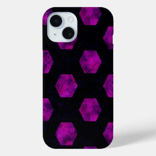 Luxury Purple Retro Black Hexagon Patterns Magic iPhone 15 Case
