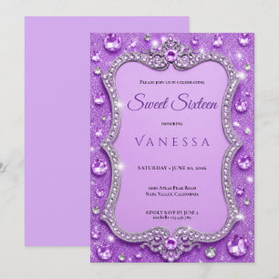 Luxury Purple Rhinestones Glitter sweet 16 Invitation