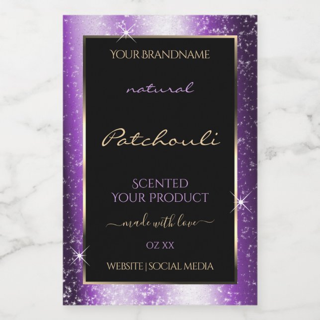 Luxury Purple Sparkle Glitter Frame Product Label (Single Label)