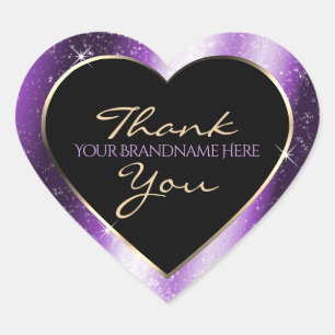 Luxury Purple Sparkle Glitter Frame Thank You Heart Sticker