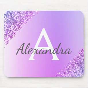 Luxury Purple Sparkle Glitter Monogram Name Mouse Mat