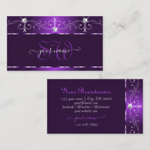 Luxury Purple Squiggles Sparkle Diamonds Initials Business Card