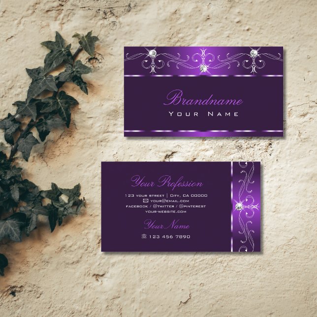 Luxury Purple Squiggles Sparkle Diamonds Ornaments Business Card (Creator Uploaded)