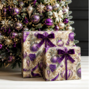 Luxury Purple Velvet & Gold Vintage Christmas Wrapping Paper