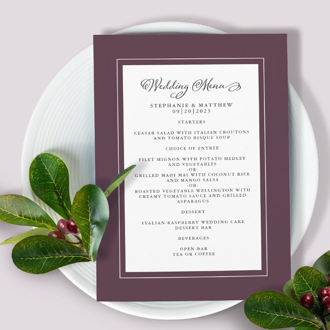 Luxury Purple Wedding Modern Chic Borders Menu (Creator Uploaded)