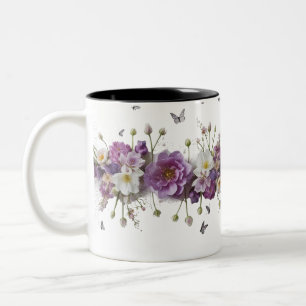 Luxury Purple White Botanical Butterfly Two-Tone Coffee Mug