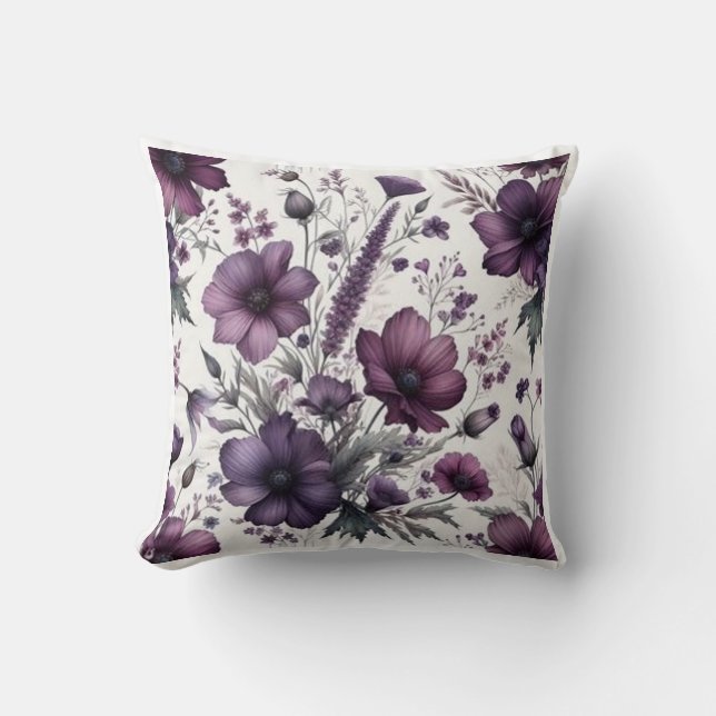 Luxury Purple Wildflower Throw Pillow (Front)