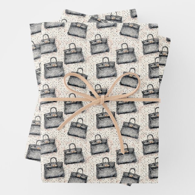 Luxury Python Handbag Pattern on Blush Speckle Bac Wrapping Paper Sheet (In situ)
