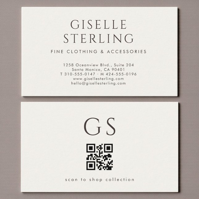 Luxury QR Code Boutique Fashion Ivory Business Card (Creator Uploaded)