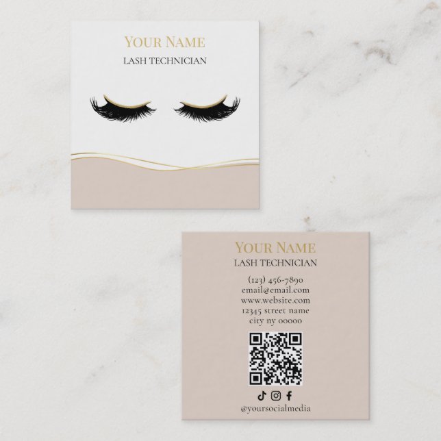 Luxury QR code Lash Technician Square Business Card (Front/Back)