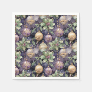 Luxury Radiance: Purple and Gold Christmas Splendo Napkin