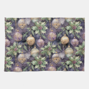 Luxury Radiance Purple and Gold Christmas Splendou Tea Towel