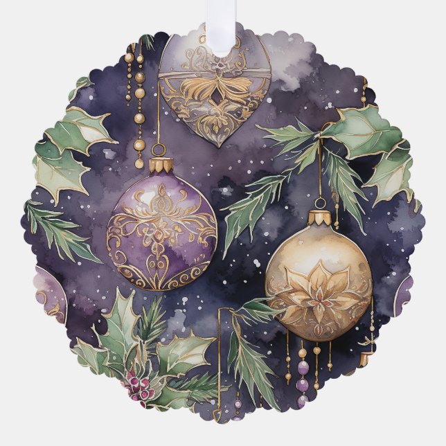 Luxury Radiance Purple and Gold Christmas Splendou Tree Decoration Card (Front)