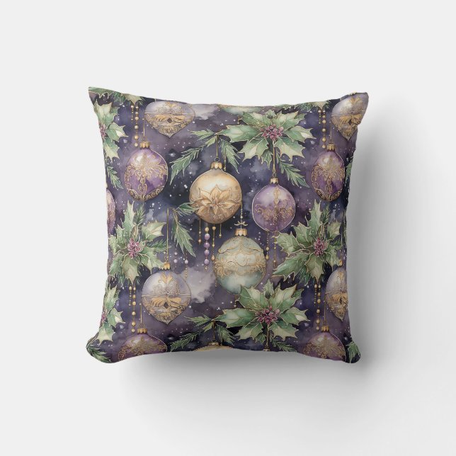 Luxury Radiance: Purple & Gold Christmas Splendour Cushion (Front)