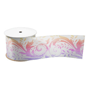 Luxury Rainbow Elegant Foil Ornate Floral Pattern Satin Ribbon