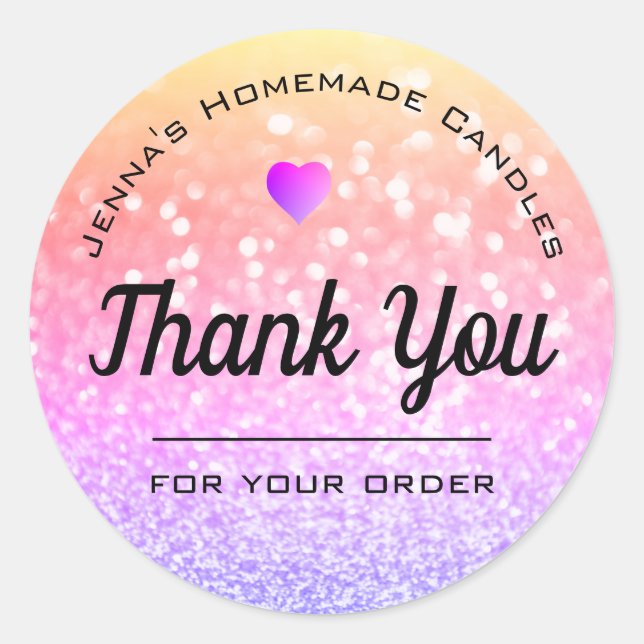 Luxury Rainbow Glitter Elegant Simple Thank You  Classic Round Sticker (Front)