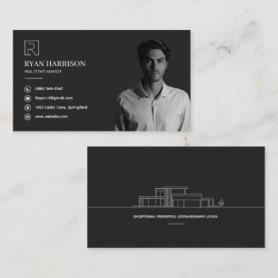 Luxury Real Estate Agent Advisor Black Photo Business Card