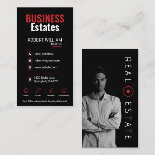 Luxury Real Estate Agent Advisor Black Red Photo Business Card