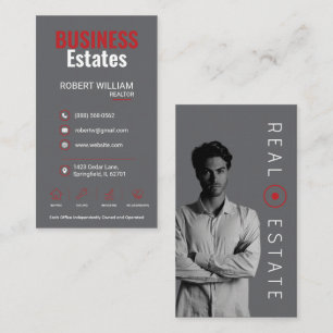 Luxury Real Estate Agent Advisor Grey Red Photo Business Card