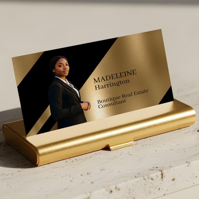 Luxury Real Estate Agent Black & Gold Black Luxe Business Card (Luxury Real Estate Agent Black & Gold Black Luxe Business Card)