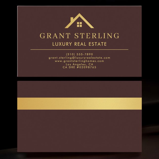 Luxury Real Estate Agent Burgundy Gold Metallic Business Card (Creator Uploaded)