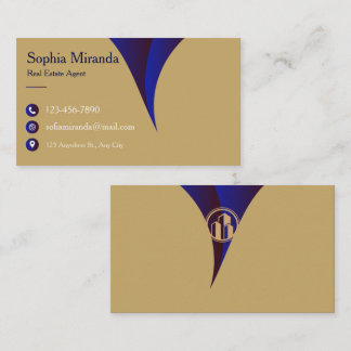 Luxury Real Estate Agent Elegant Gold Blue Business Card