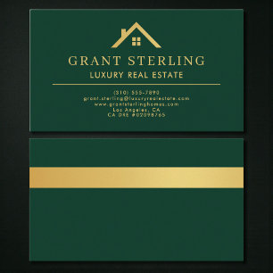Luxury Real Estate Agent Green Gold Metallic Business Card