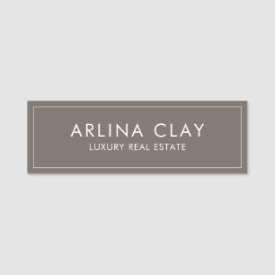 Luxury Real Estate Agent Name Tag Modern Taupe
