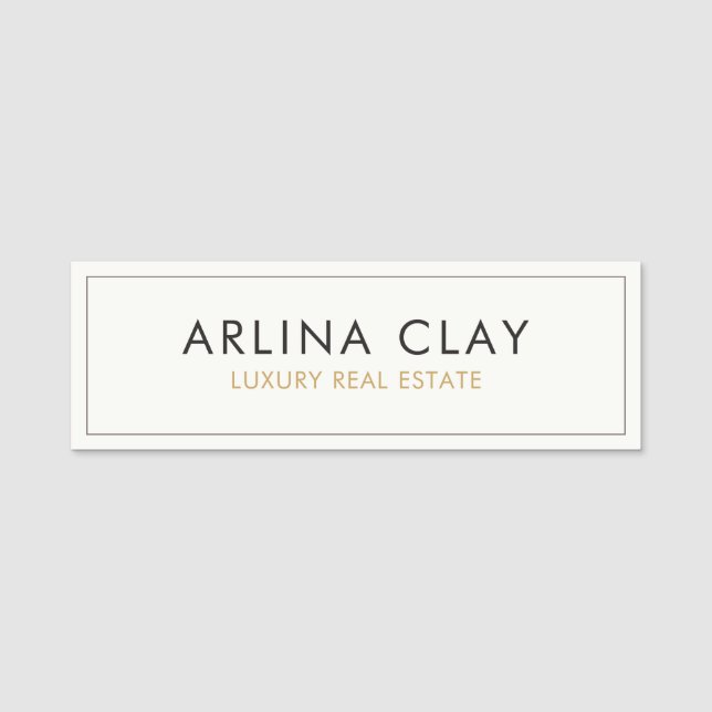Luxury Real Estate Agent Name Tag Modern White (Front)
