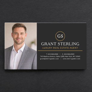 Luxury Real Estate Agent Photo Black Gold Business Card
