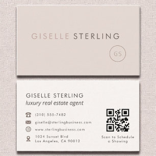 Luxury Real Estate Agent QR Code Blush Pink  Business Card