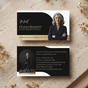 Luxury Real Estate Arch Frame Photo Black Gold Business Card