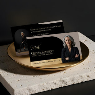 Luxury Real Estate Arch Frame Photo Black Gold Business Card