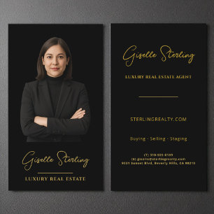 Luxury Real Estate Black Gold Modern Professional Business Card