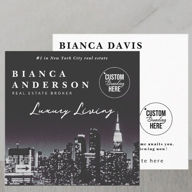 Luxury Real Estate Business Logo Photo QR Code  Square Business Card (real estate logo photo business card)