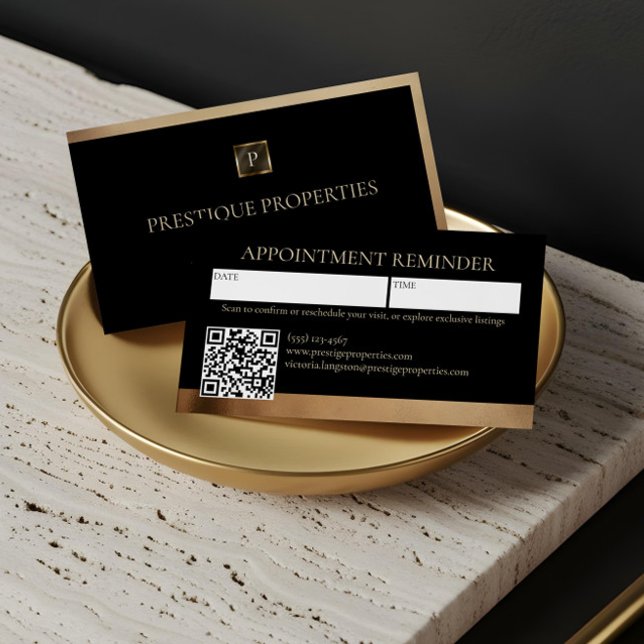 Luxury Real Estate & Law Firm Black Gold Monogram Appointment Card (Luxury Real Estate & Law Firm Black Gold Monogram Appointment Card)