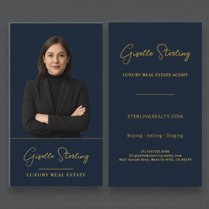 Luxury Real Estate Navy Blue Gold Professional Business Card