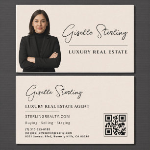 Luxury Real Estate Neutral Beige QR Code Business Card