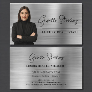 Luxury Real Estate Silver Faux Metallic Script Business Card