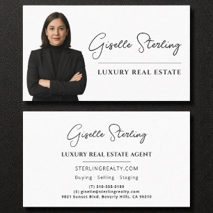 Luxury Real Estate White Black Script  Business Card
