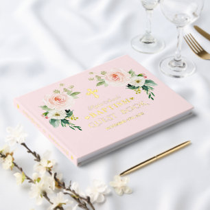 Luxury Real Foil Pink Blush Flowers Girl Baptism Guest Book