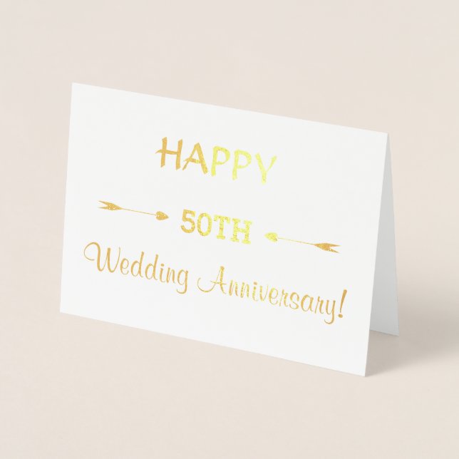 Luxury Real Gold HAPPY 50TH WEDDING ANNIVERSARY Foil Card (Front)